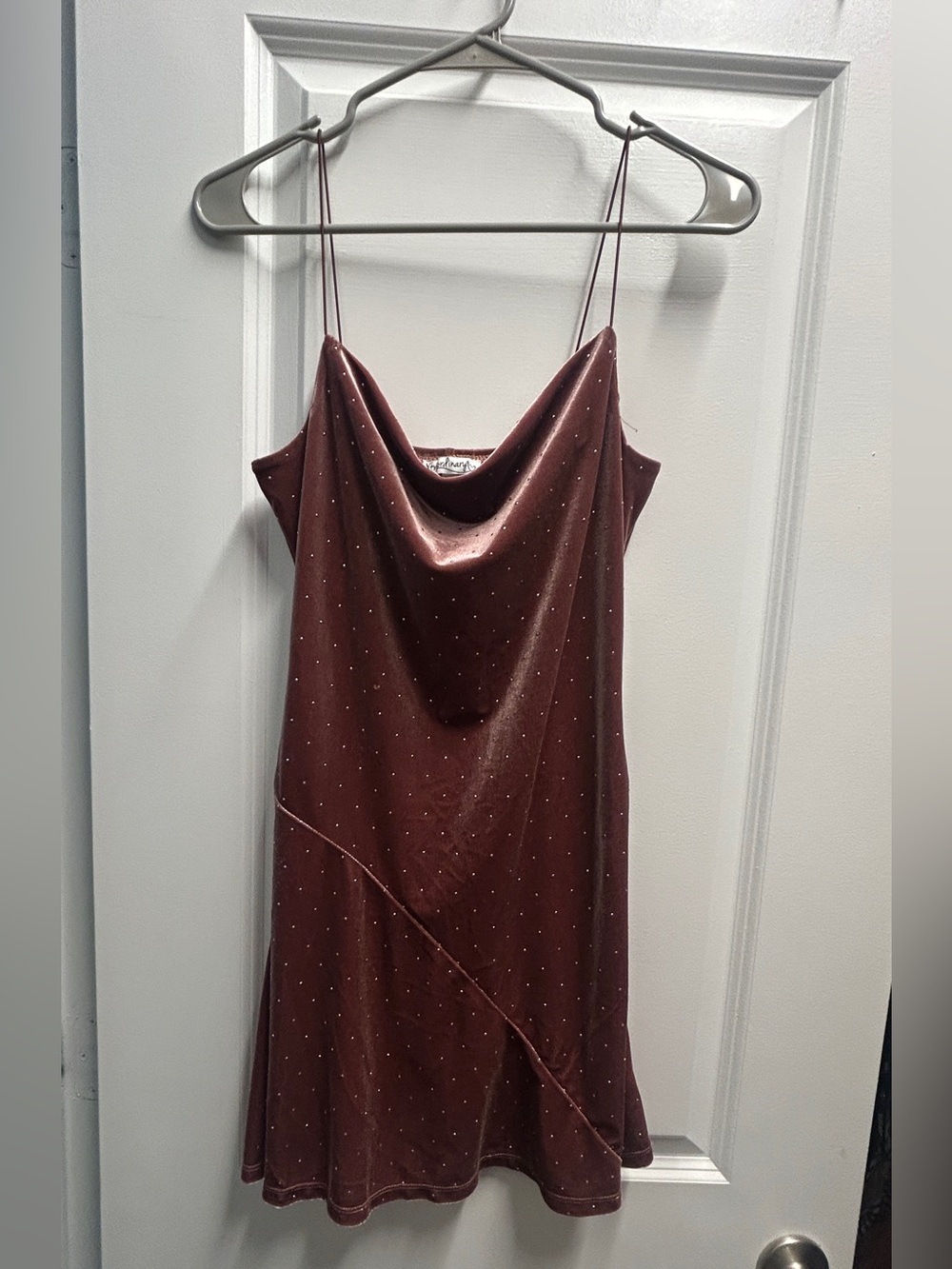 Xtraordinary Mauve Velvet Cowl Mini Dress with Rhinestones